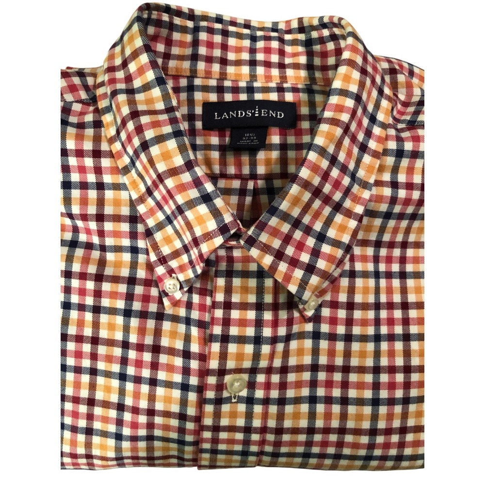 Lands' End Plaid Shirt Button Down Long Sleeve‎ Comfort Fit 16 1/2